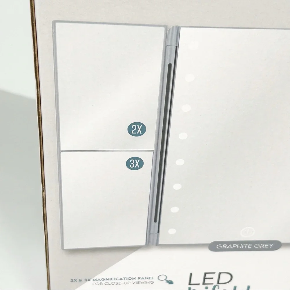 Coby Vanityz Trifold LED Mirror Grey 1x 2x 3X Magnification NEW